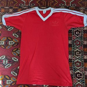 Vintage Red and White 3 stripes Adidas T-shirt